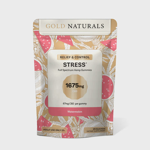 GOLD NATURALS STRESS Gummies (Watermelon) CBD [1675MG/25Ct]