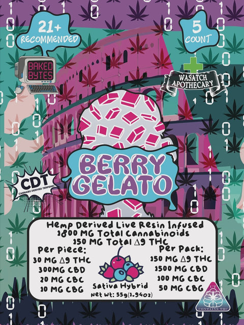 Wasatch Apothecary Baked Bytes Berry Gelato D9 Full Spectrum THC Gummies
