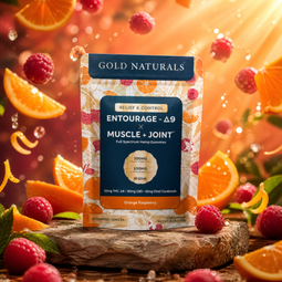 Gold Naturals Muscle+Joint X Entourage Δ9 Full Spectrum Hemp Gummies (Orange Raspberry) Δ9+CBG+CBD (10mg Δ9 /25ct)