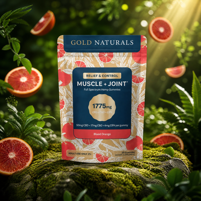 Gold Naturals Muscle+Joint Full Spectrum Hemp Extract Gummies (Blood Orange) CBD+CBG+CBN (25ct) *Utah Compliant