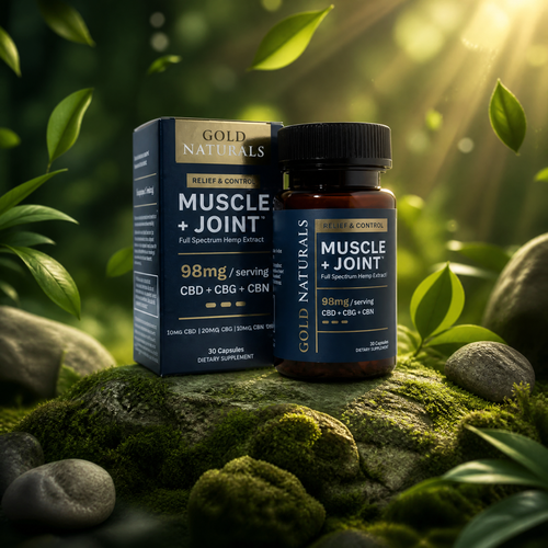 Gold Naturals Muscle + Joint Full Spectrum Hemp Extract Capsules CBD+CBG+CBN [98mg/30 count] *Utah Compliant