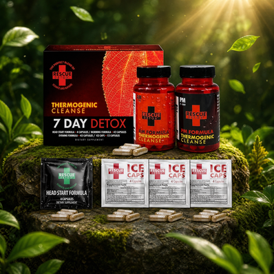Rescue Detox 7 Day Thermogenic Permanent Detox Kit - Full Body Detox Cleanse for Women and Men - Body Detox Pills for Stomach Detox Cleanse - 100ct Capsules with Bonus Instant Ice Caps